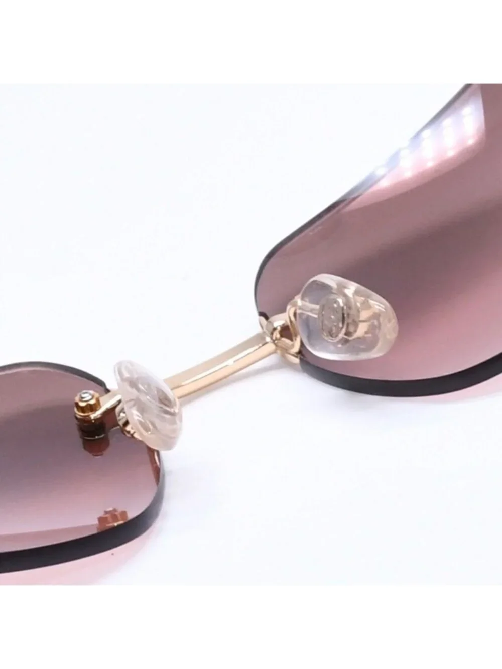 Chanel Rimless Sunglasses Eyewear CC Logo Brown Gold